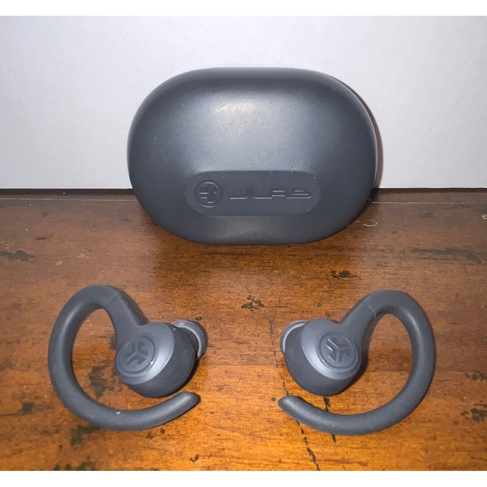 JLab JBuds Air Sport Earbuds Black Wireless Charging Case EUC Tested and Working